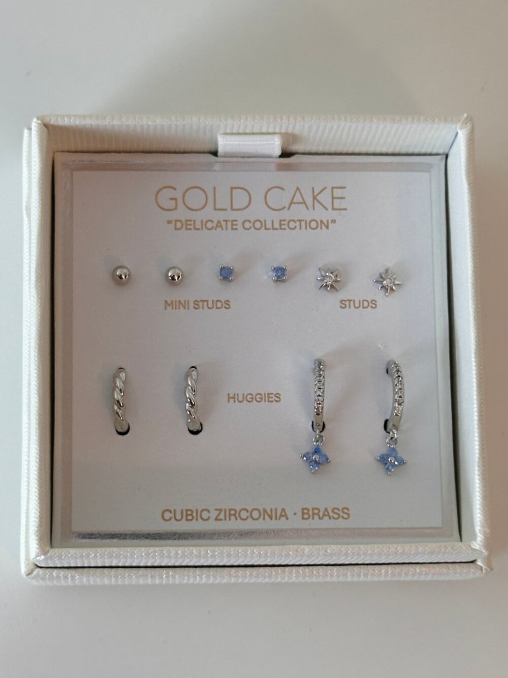 Gold Cake Delicate Collection Cubic Zirconia Brass Earrings Set
